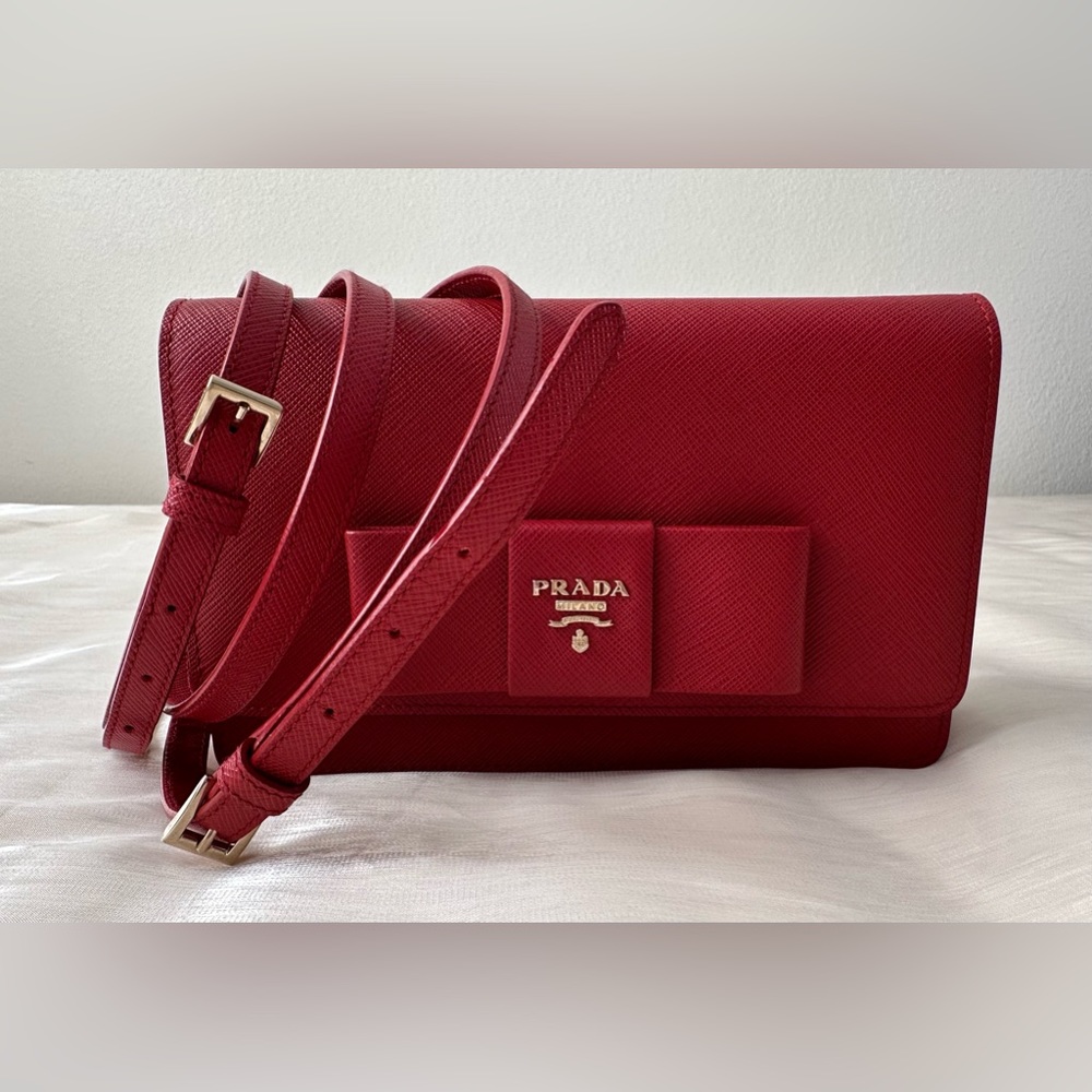 Prada Bow Wallet on Strap Saffiano Leather Small